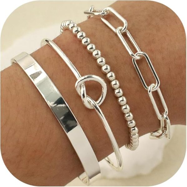 14K Gold Plated Bangle Cuff Bracelets for Women