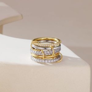 Gold Silver Stackable Rings for Women 14K Gold Plated