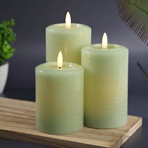LumiPur Essentials Natural Glow Flameless Flickering Wax Pillar 3 Pack LED Candles