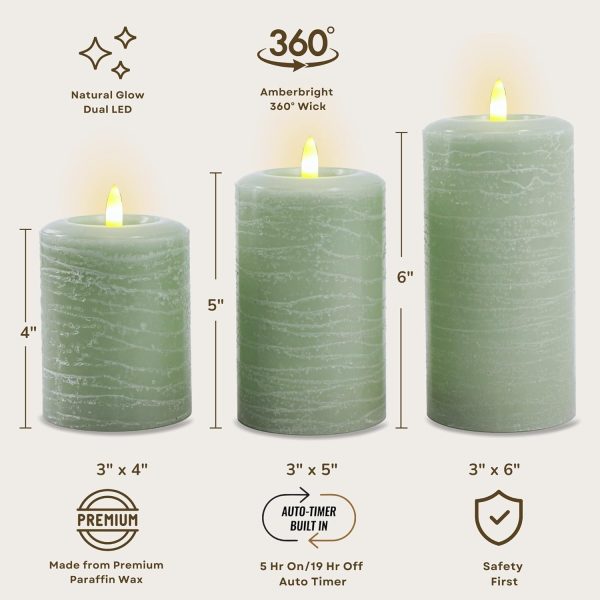 LumiPur Essentials Natural Glow Flameless Flickering Wax Pillar 3 Pack LED Candles - Image 2
